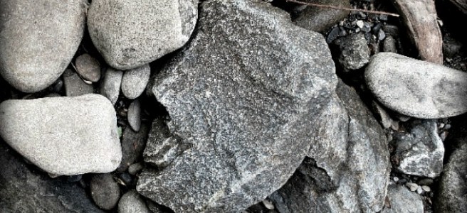 black and white river rocks