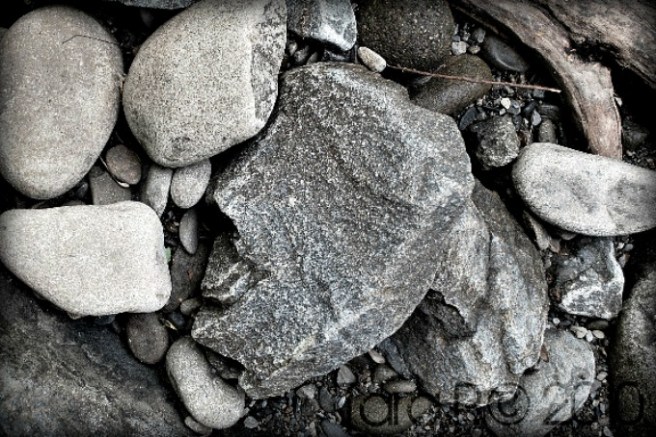 black and white river rocks
