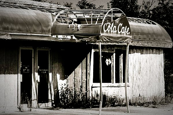 black and white of old cafe 