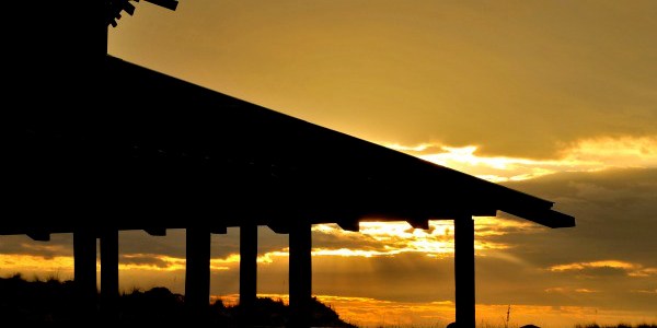 sunset at beach pavilion