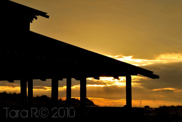 sunset at beach pavilion