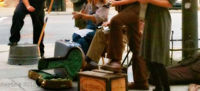 cropped image of street performers