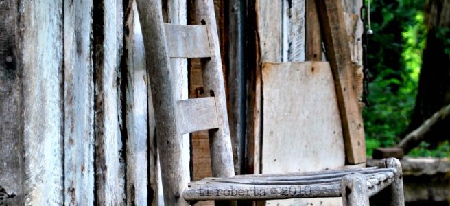old chair on cabin porch