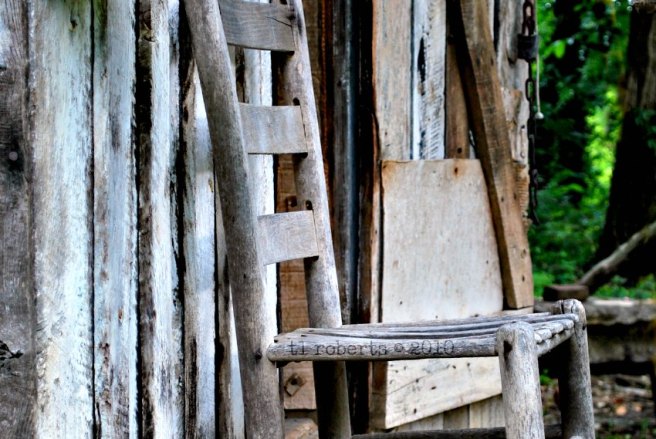 old chair on cabin porch