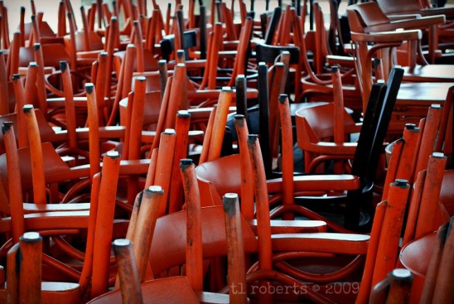 pile of red chairs